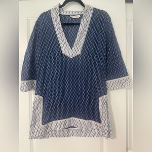 Tory Burch Blue and White Patterned Top